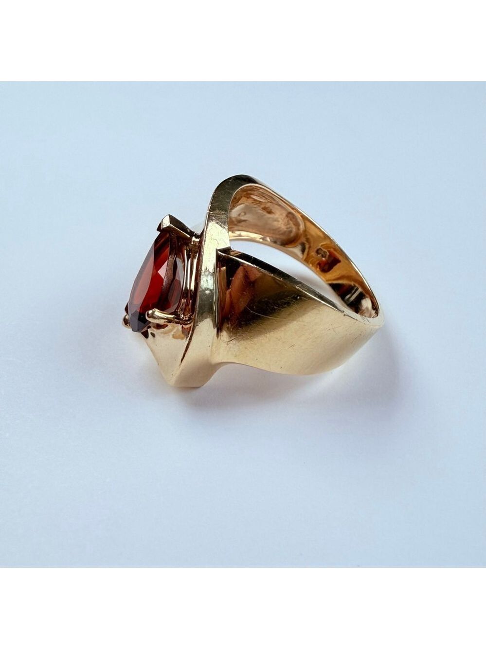 Estate 10k Solid Yellow Gold 1.87 CT Natural Garnet Hyper Modernist Ring Size 7 - Picture 7 of 12